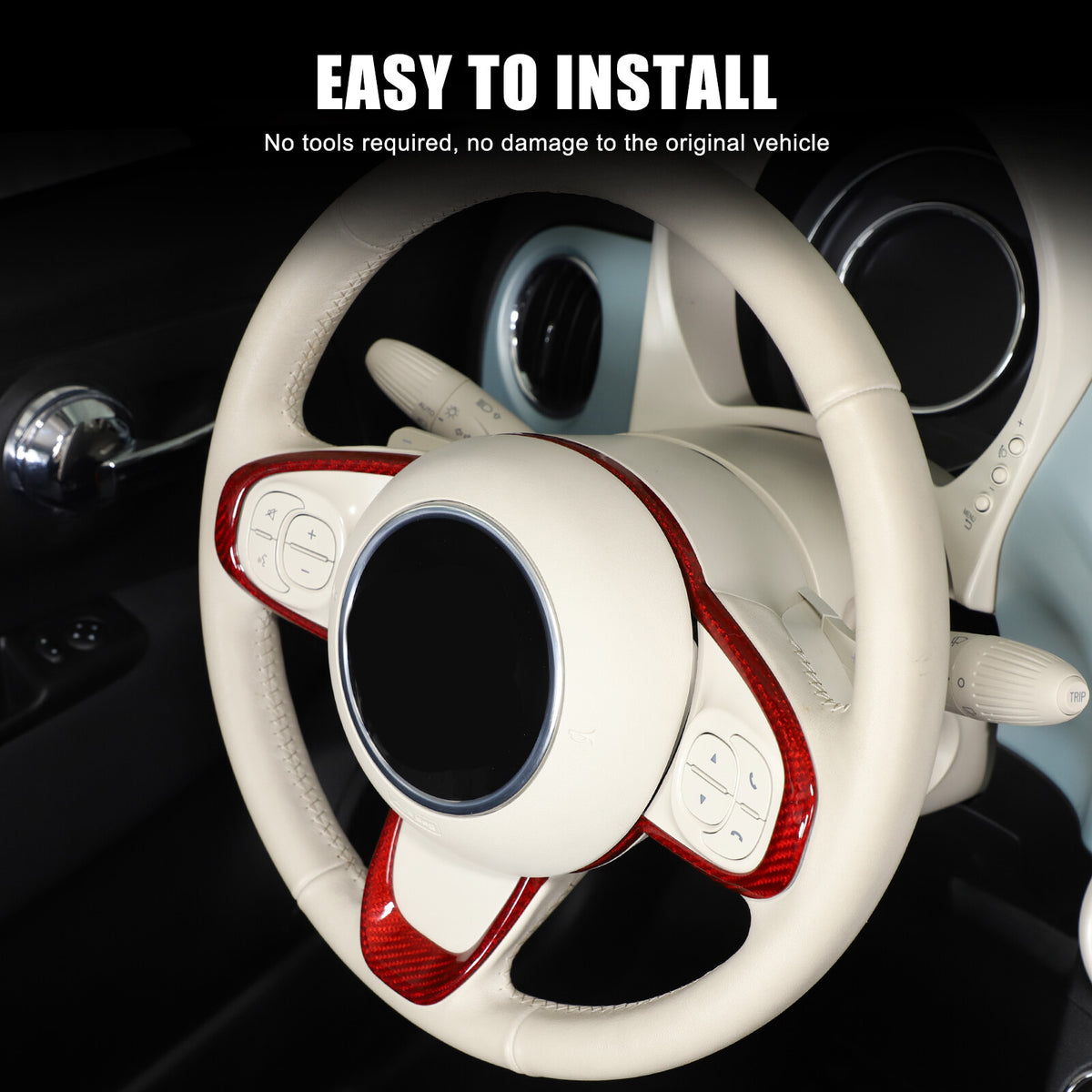 Red Real Carbon Fiber Steering Wheel Button Trim For Fiat 500 Abarth 595 695 16+ 7