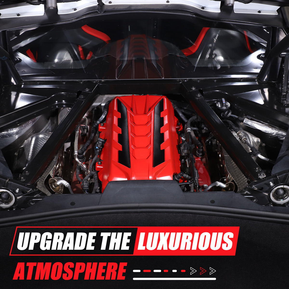 Red Engine Bay Panel Cover Trim in Edge Black For Corvette Coupe C8 2020-2026 11