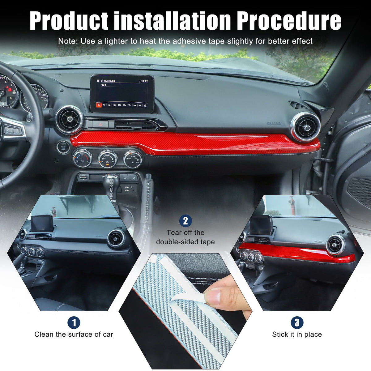 Red Real Carbon Fiber Dashboard Center Trim For Mazda MX-5 Miata 2016+ 24