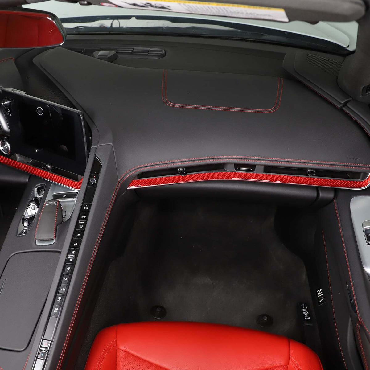 Red Soft Carbon Fiber Interior Decor Trim Kit Cover Set For Corvette C8 20-25 144
