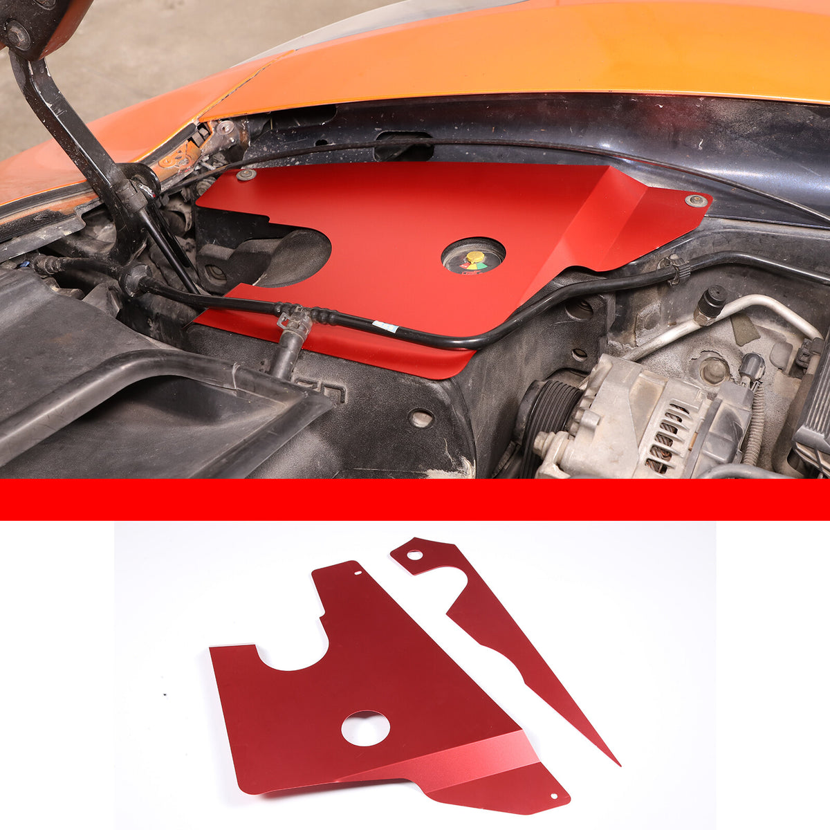 Red Alloy Car Engine Side Dust Panel Trim Cover For Corvette C7 2014-2019 2