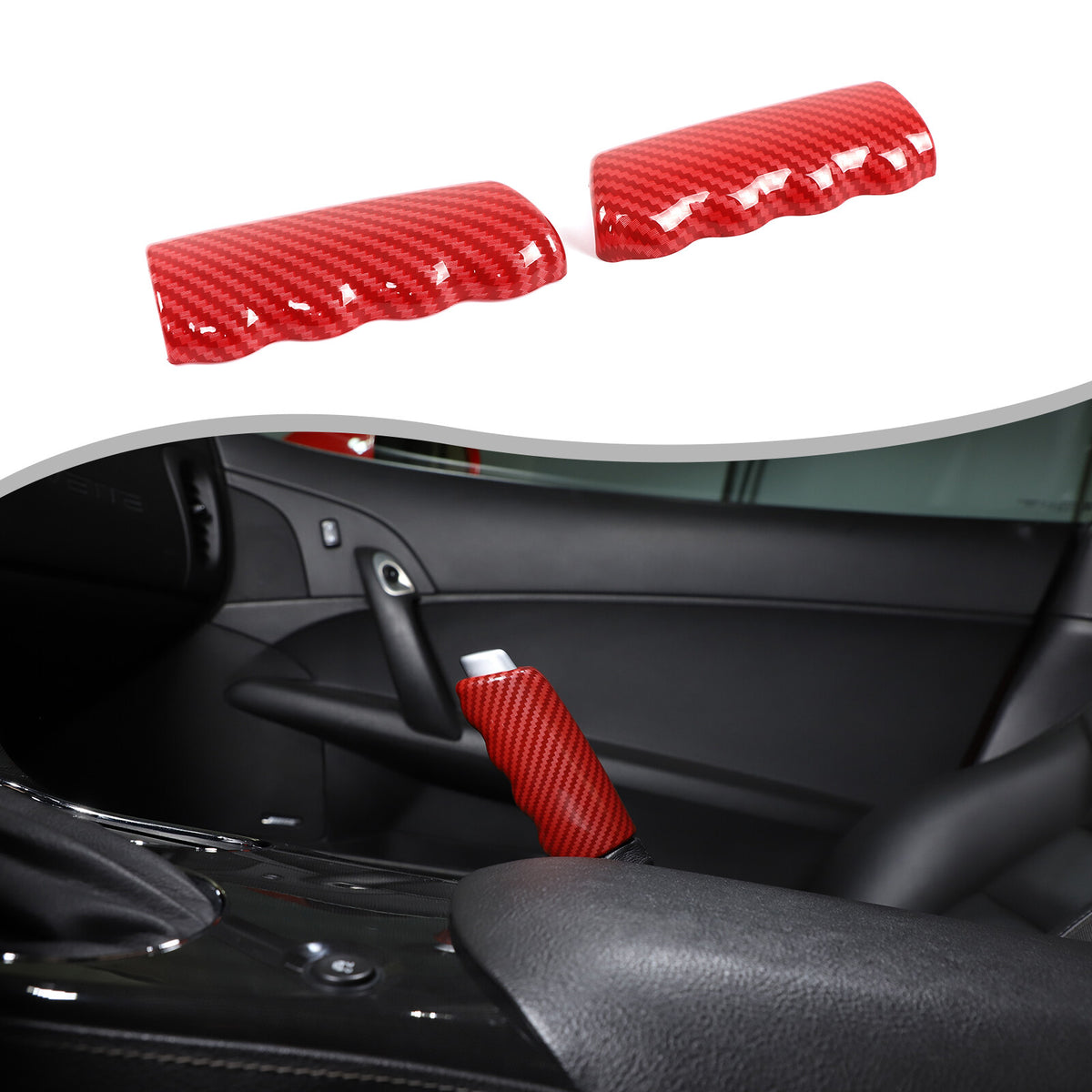 Red Carbon Fiber ABS Parking Brake Lever Sleeve Trim For Corvette C6 2005-2013 1