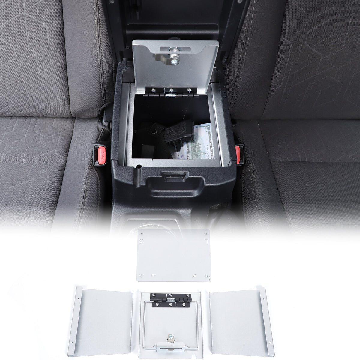 Silver Center Console Safe Armrest Storage Lock Box TRAY For Toyota Tacoma 16-22 3