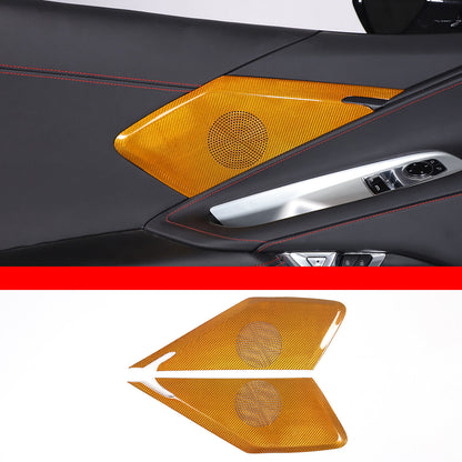Yellow Real Carbon Fiber Door Sound Speaker Cover Trim For C8 Corvette 1LT 2026 16