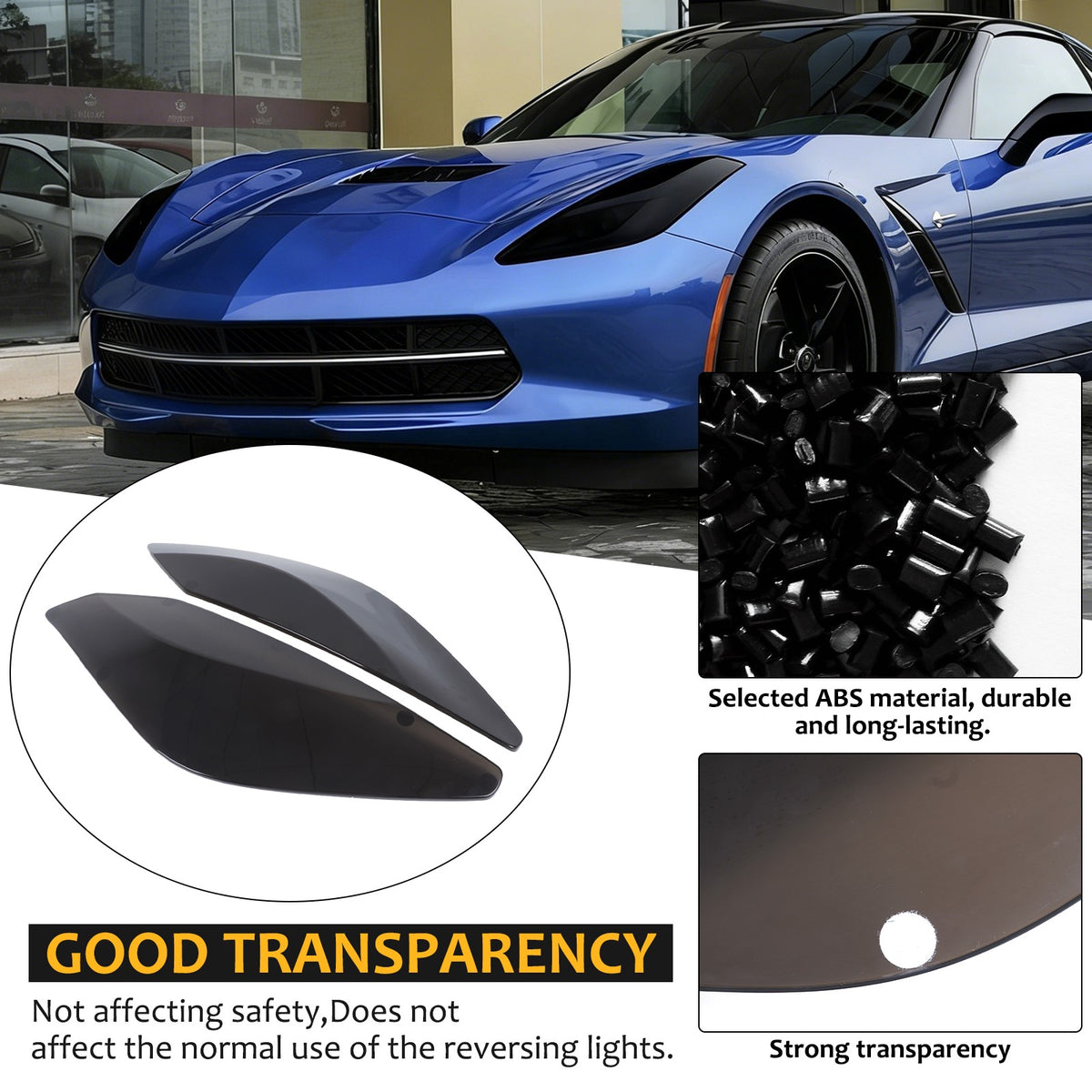 Transparent Gray Smoked Black Front Headlight Cover Trim For Corvette C7 2014-19 23