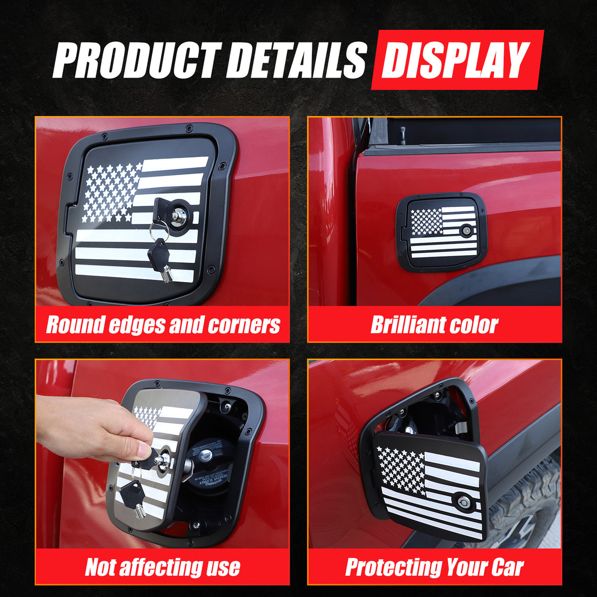 US Flag Lock Key Aluminum Gas Fuel Tank Door Cover For Toyota Tacoma 2016-23 US 7