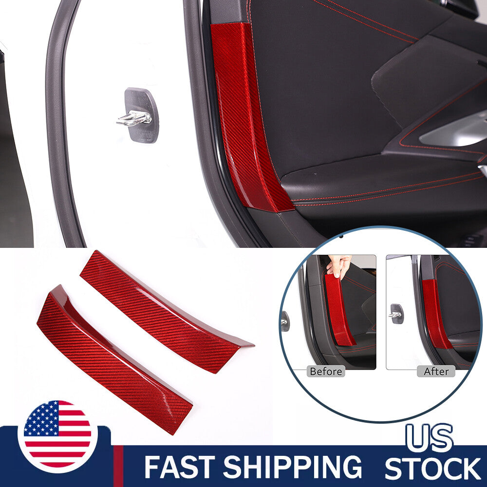 Red Real Carbon fiber Interior Door Panel trim Cover For Corvette C8 20-26 US 1