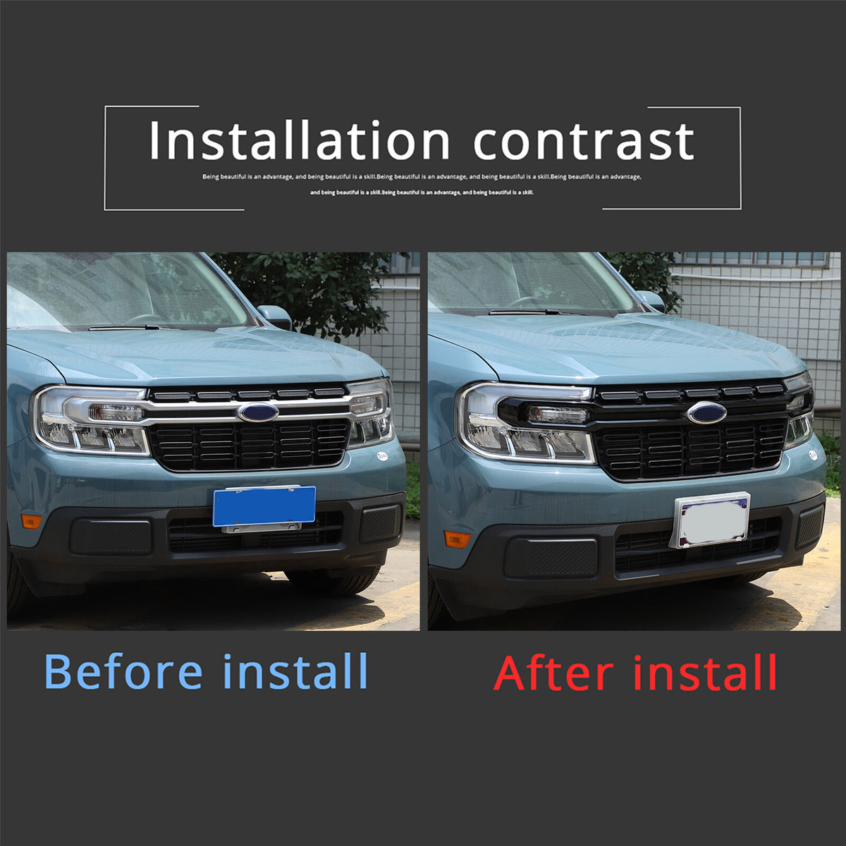 Gloss Black Center Front Bumper Grille Grill Trim Cover Fits 22-24 Ford Maverick 6