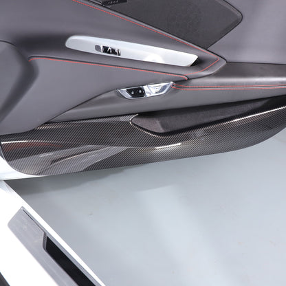 ABS Carbon Fiber Interior Anti-Kick Door Panel Cover Trim Kit For Corvette C8 13
