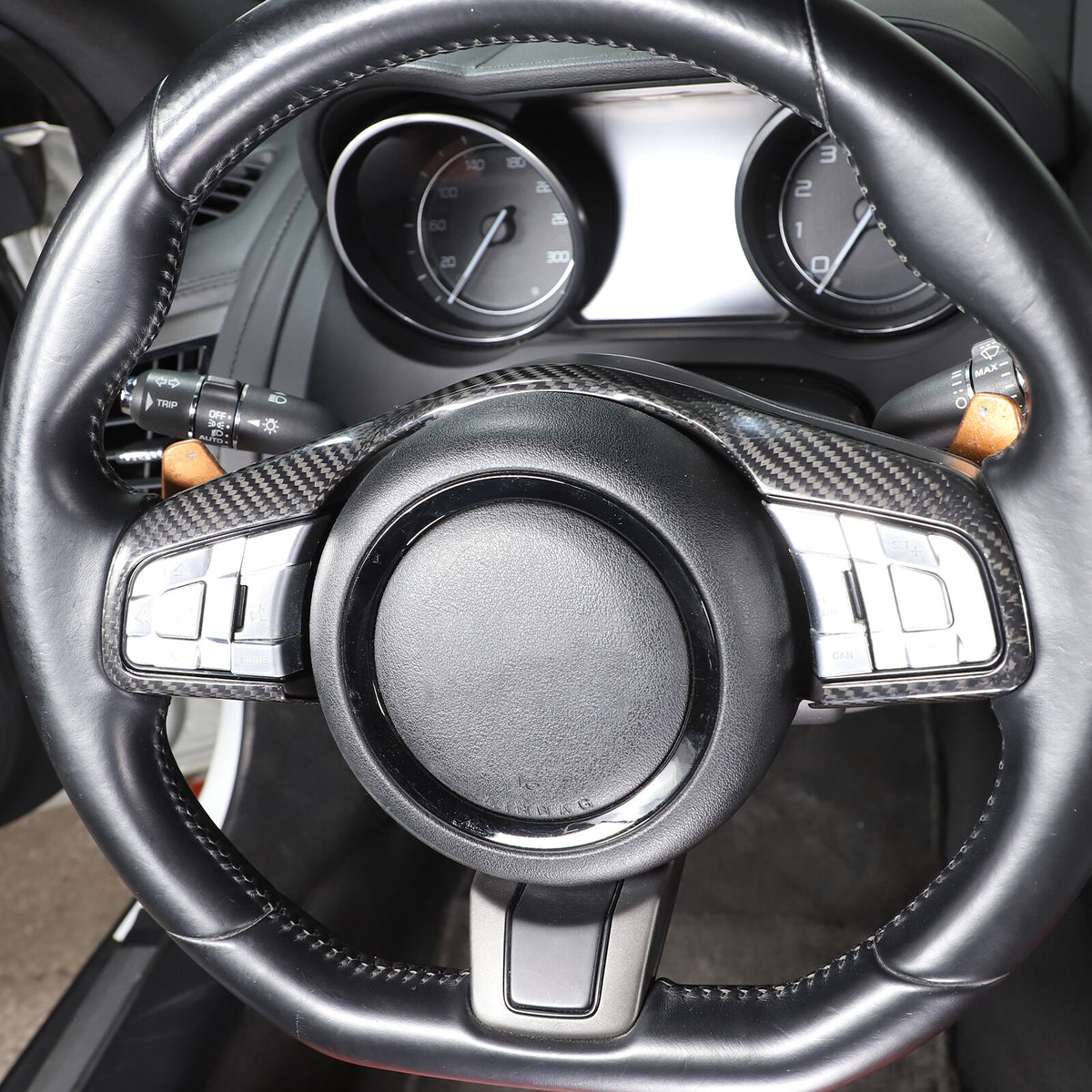 For Jaguar F-Type Carbon Fiber Steering Wheel Button Frame Cover Trim 2015-2021 5