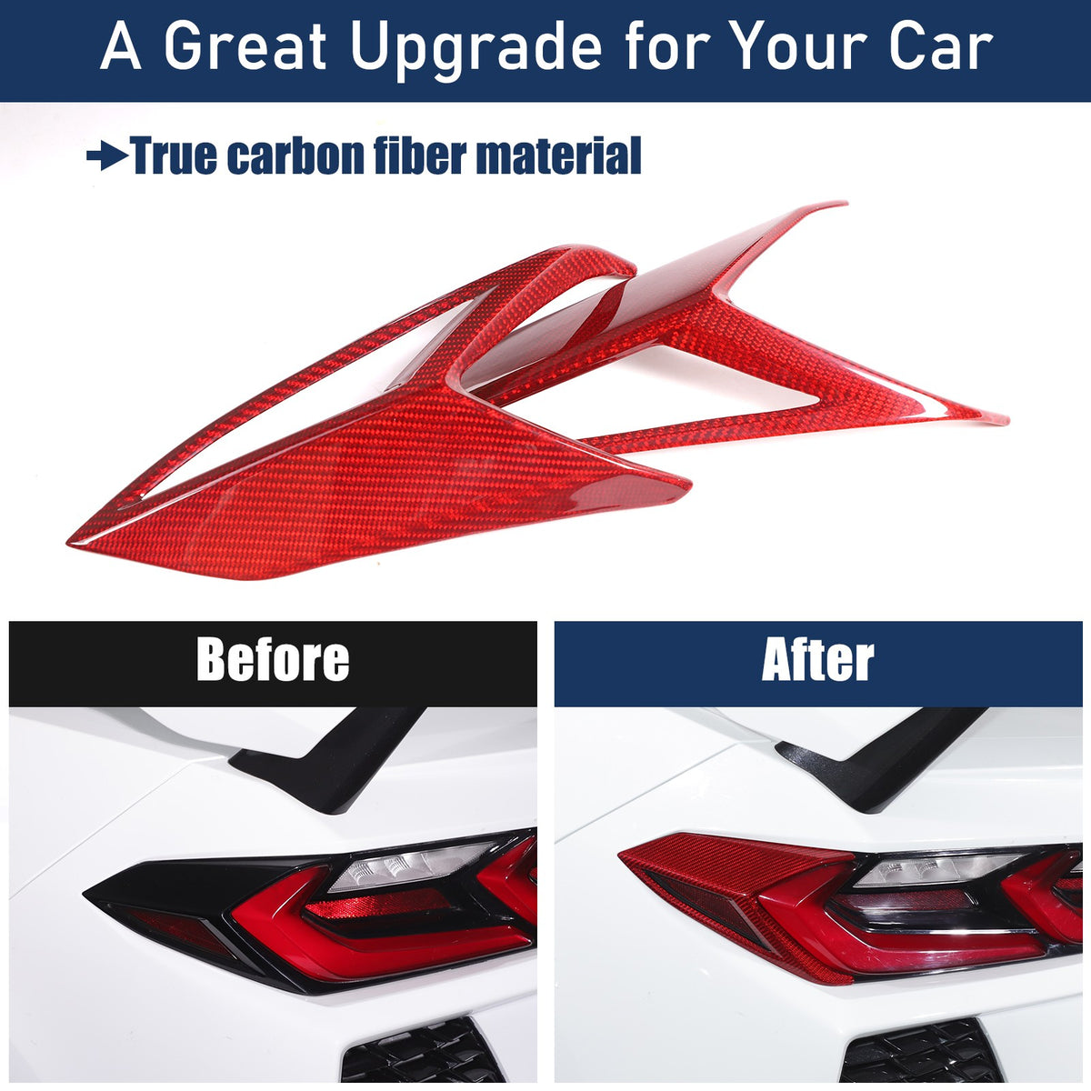 Red Real Carbon Fiber Rear Tail Light Side Trim For Corvette C8 2020+ 23