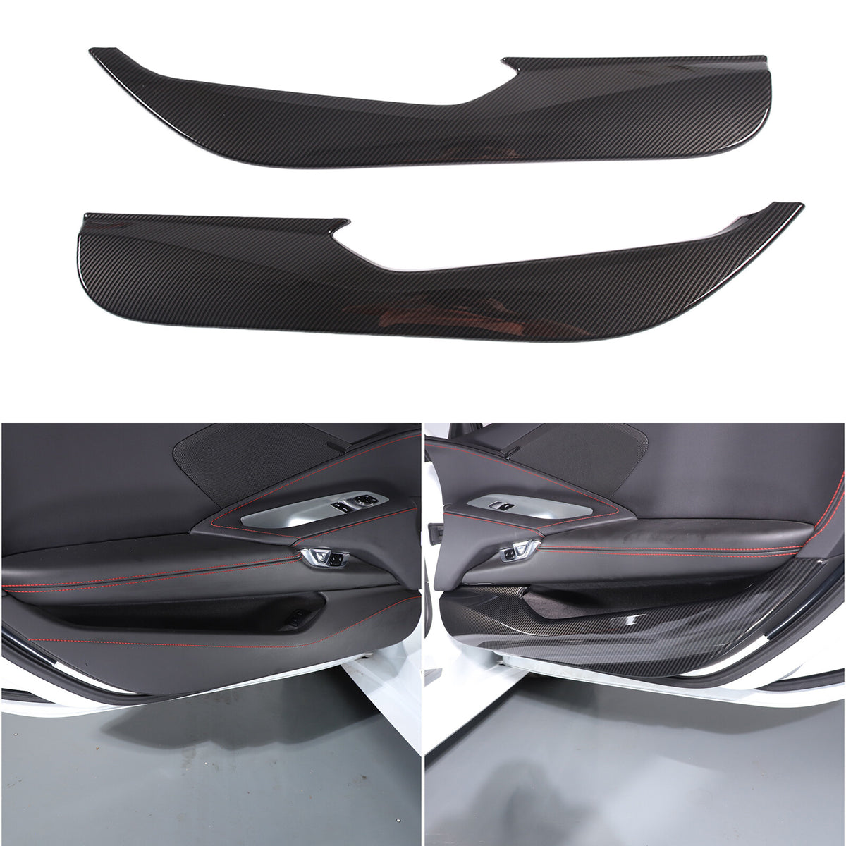 ABS Carbon Fiber Interior Anti-Kick Door Panel Cover Trim Kit For Corvette C8 11