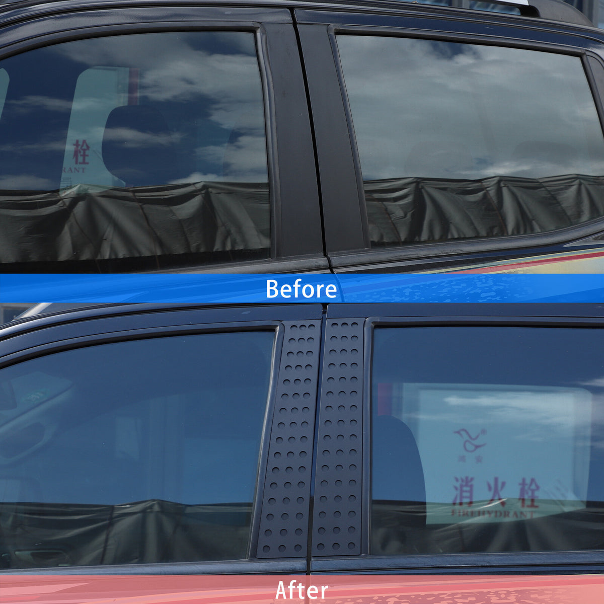 Black Aluminum Alloy Window Center Pillar Trim Panel For Ford Ranger 2015-21 14