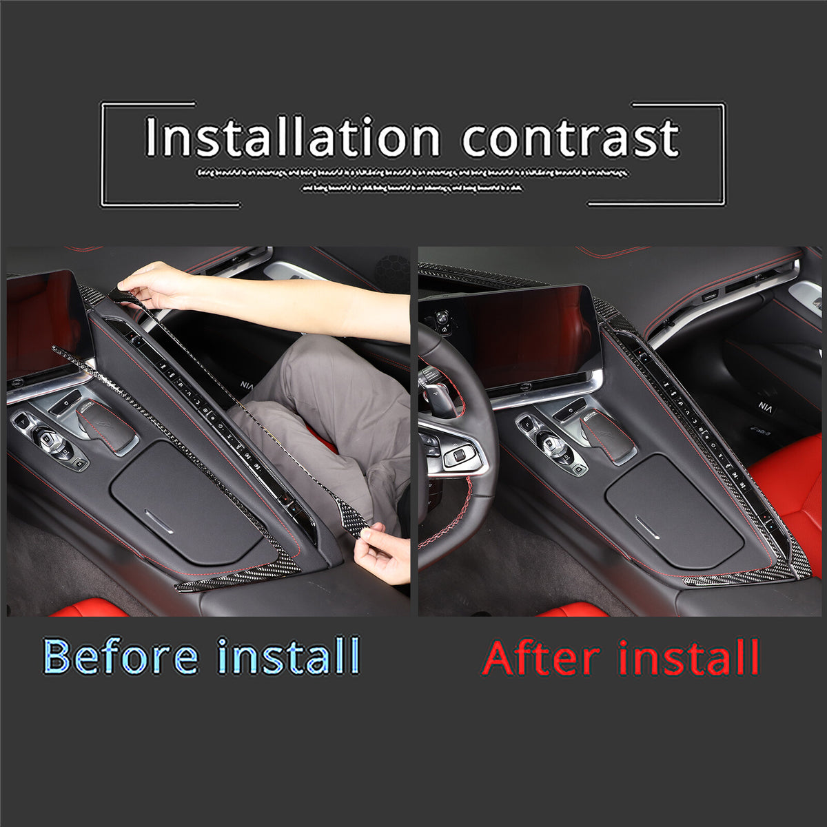 Carbon Fiber Center Console Trim Cover Sticker Set Fit For Corvette C8 20-25 US 7