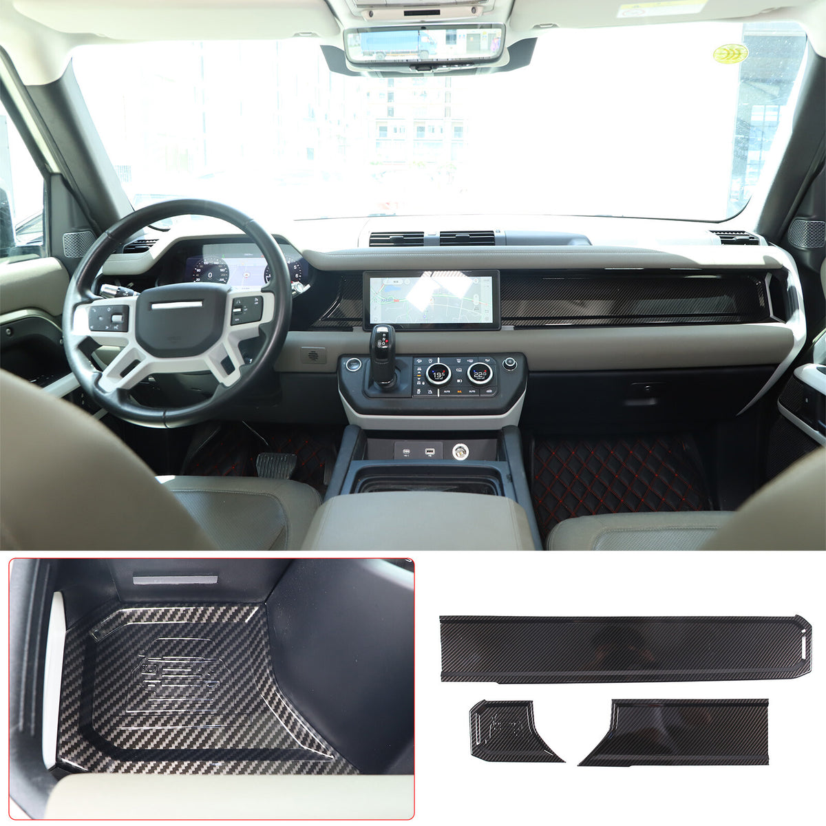 ABS Carbon Fiber Dashboard Panel Trim For Land Rover Defender L663 2020+ 7