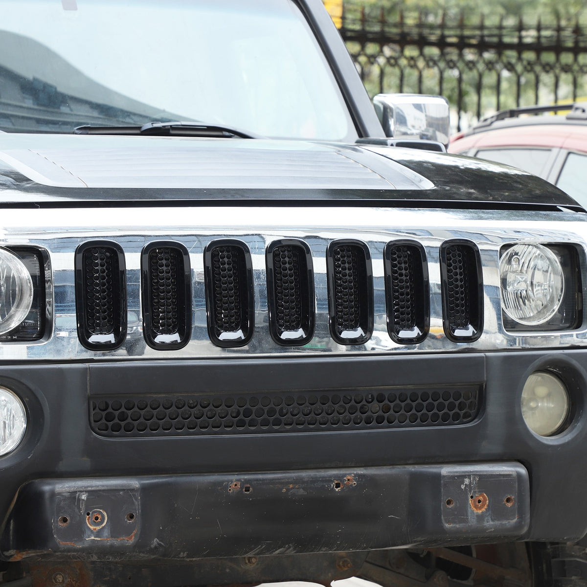Piano Black ABS Front Grille Insect Screen Trim For Hummer H3 2005-2009 6