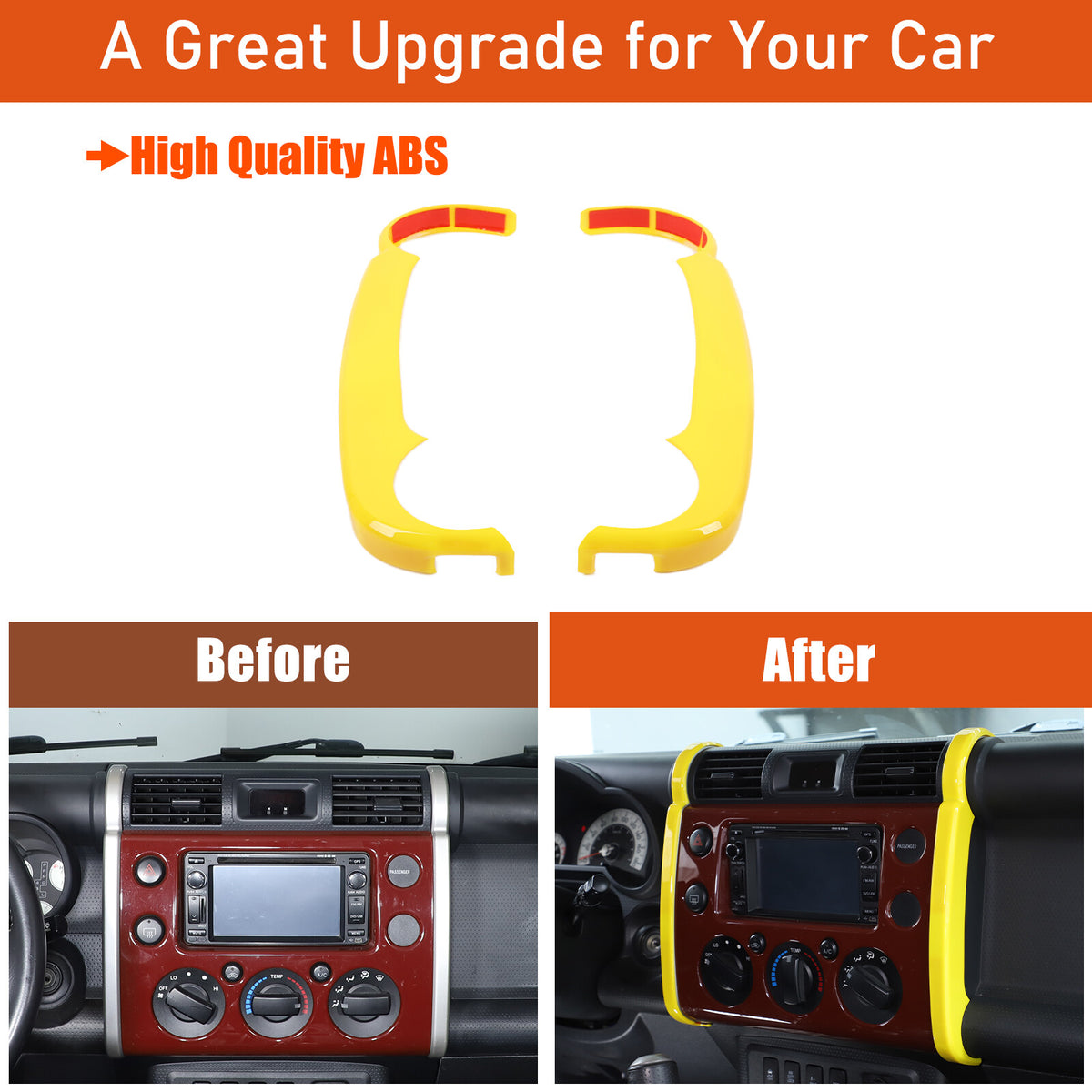 Yellow ABS Interior Center Console Trim Cover for Toyota FJ Cruiser 2007-2021 37