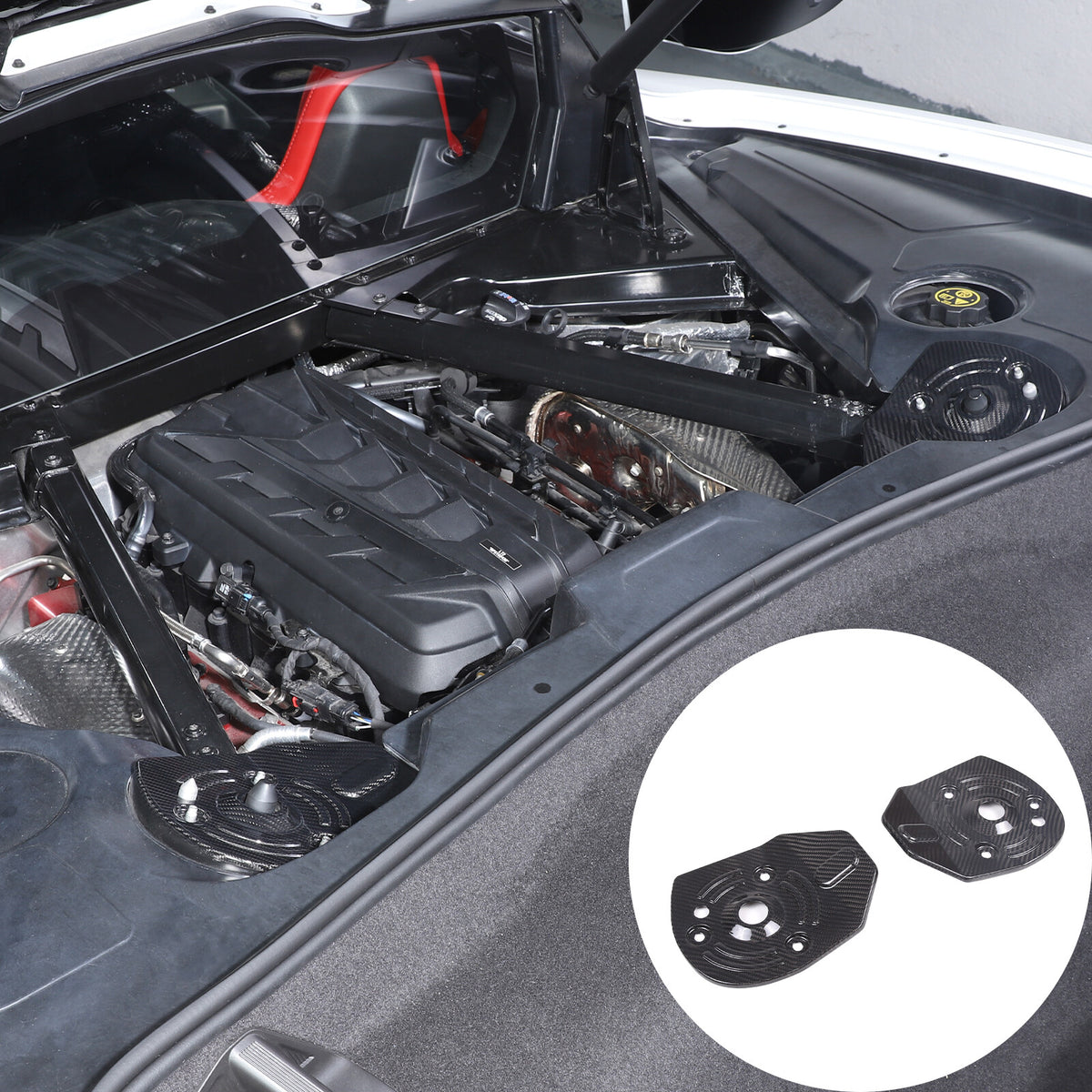 Real Carbon Fiber Engine Bay Shock Tower Cover Trim Fit Corvette C8 2020-2026 18