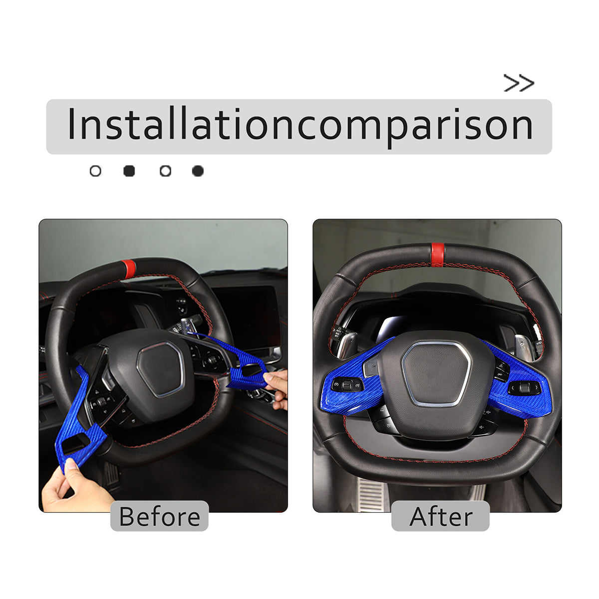 Blue Real Carbon fiber Steering Wheel Button Cover Trim For Corvette C8 2020-26 3