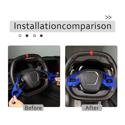 Blue Real Carbon fiber Steering Wheel Button Cover Trim For Corvette C8 2020-26 3