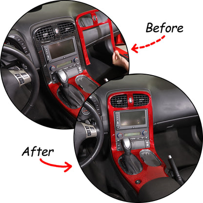 Red Real Carbon Fiber Center Console Panel Cover Trim Set For 05-13 Corvette C6 3