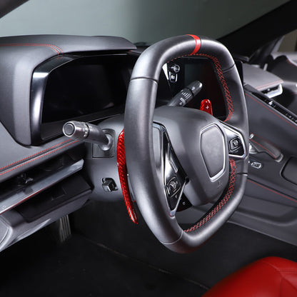 Red Real Carbon Fiber Gear Shift Paddles Paddle Shifters For Corvette C8 2020-26 3