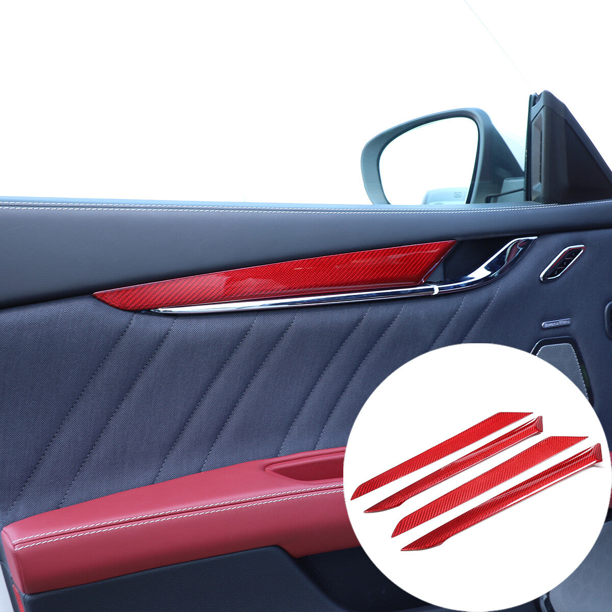Red Carbon Fiber Inner Door Panel Trim Cover Strip For Maserati Ghibli 2014-2021 1