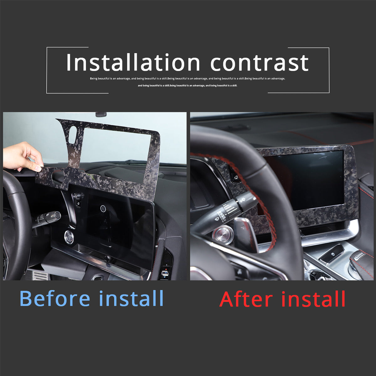 Forged Real Carbon Fiber Dashboard Navigation Srceen Frame Trim For Corvette C8 19