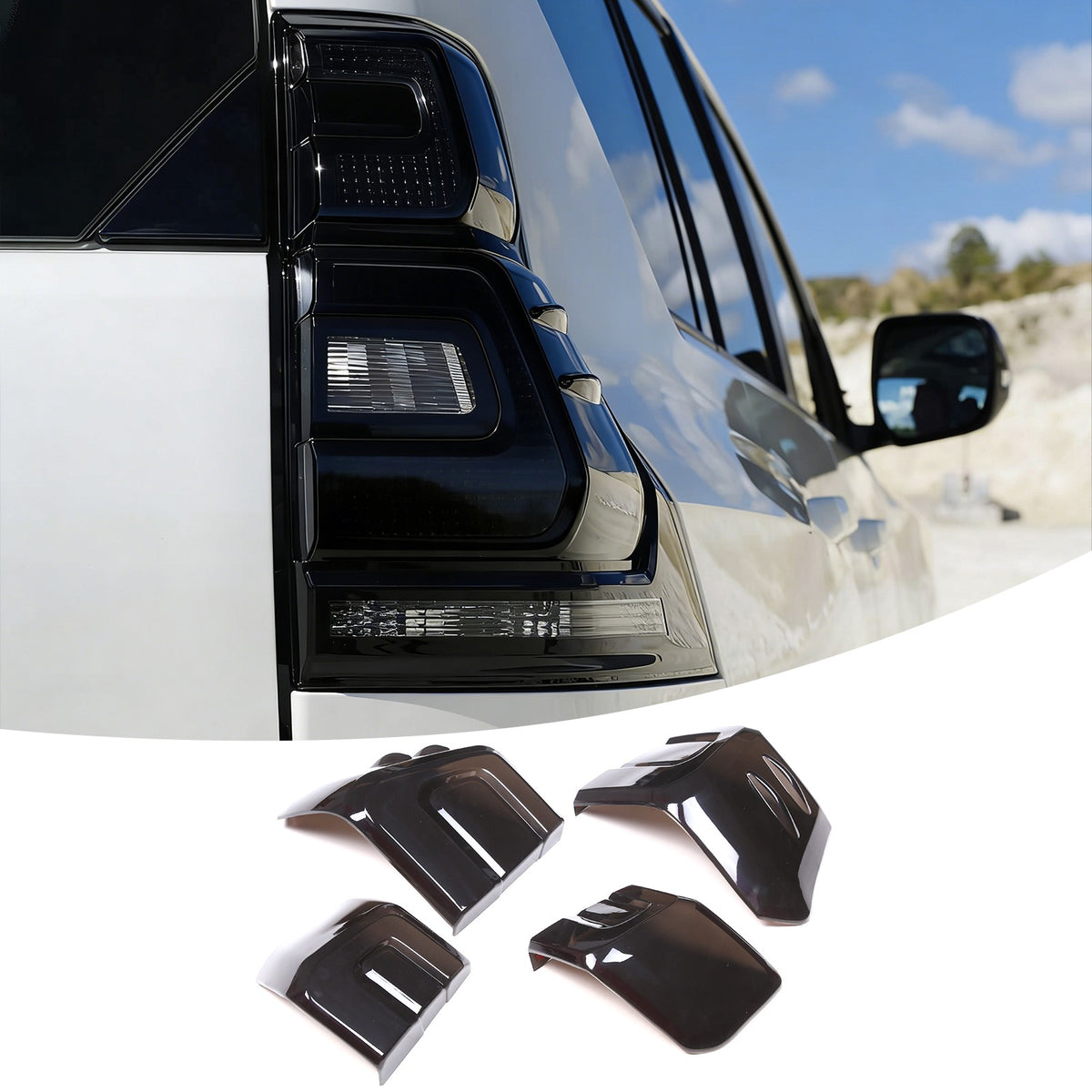 Smoked Black Tail Light Lamp Cover Trim For Toyota Land Cruiser Prado 2018-22 9