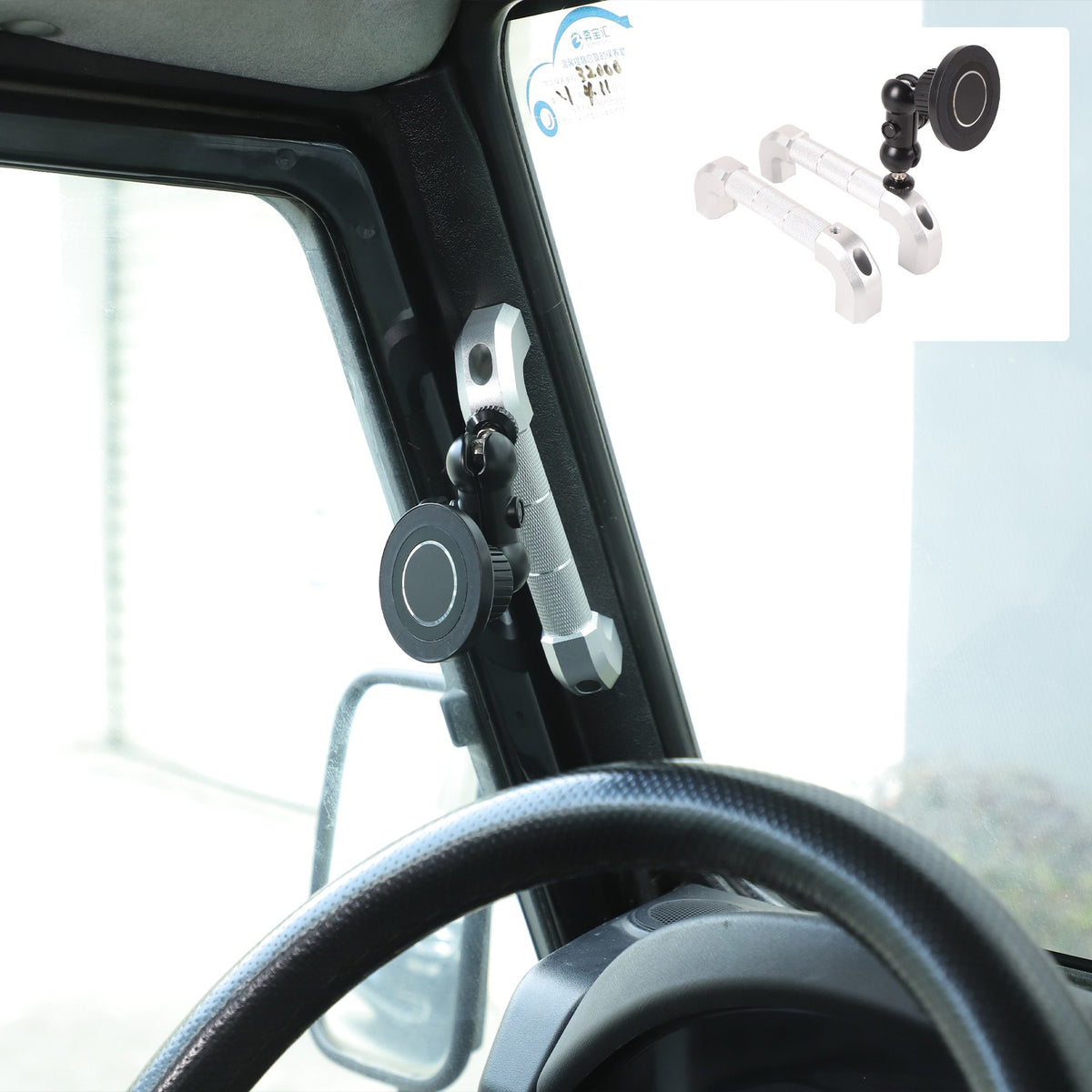 Replace Silver A-Pillar Handle W/Phone Mount For LR Defender L316 2004-2018 16