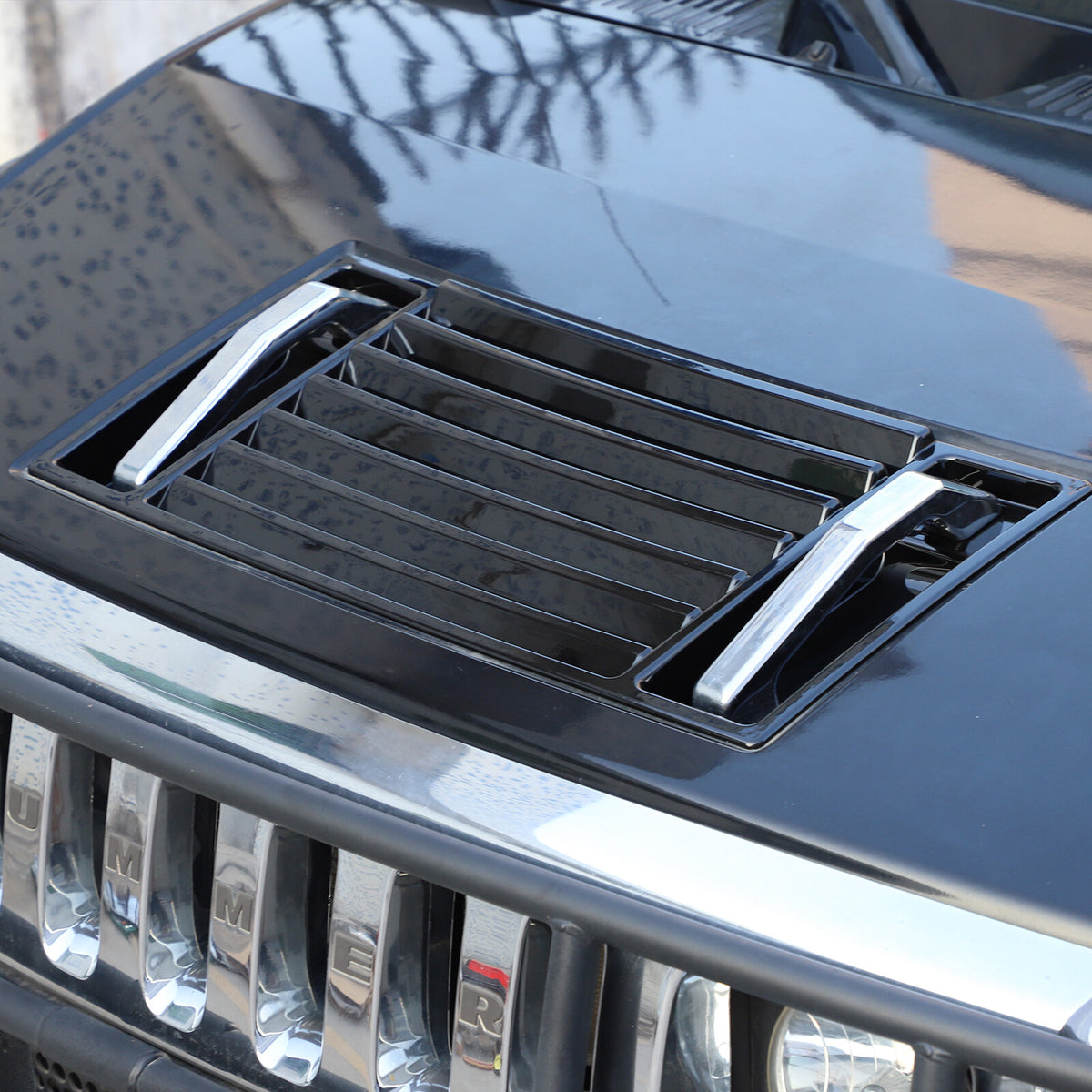 Black Hood Deck Vent Panel Handle Covers Trim W/ Handles For 03-09 Hummer H2 10