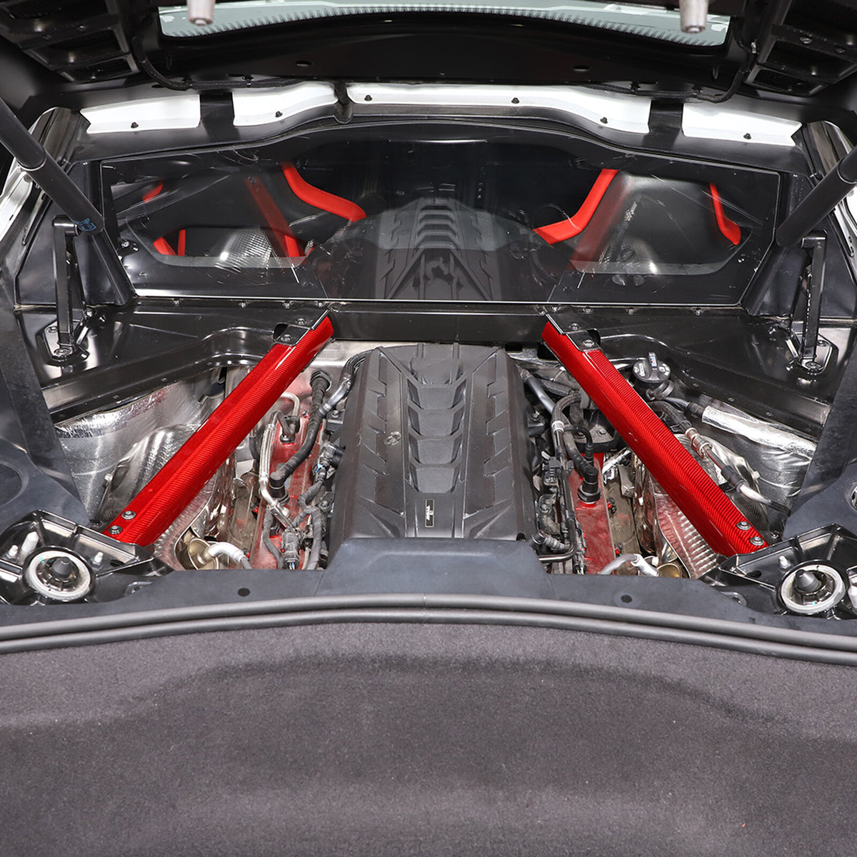 Red Carbon fiber Engine Bay Crossmember Panel Trim Cover For Corvette C8 20-26 1