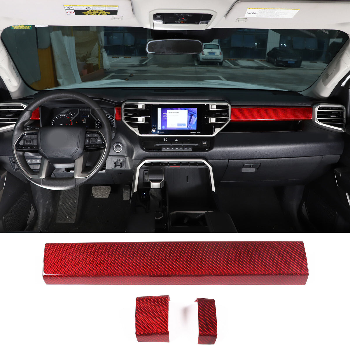 Red Real Carbon fiber Interior Dashboard Cover Strip Trim For Toyota Tundra 22+ 2