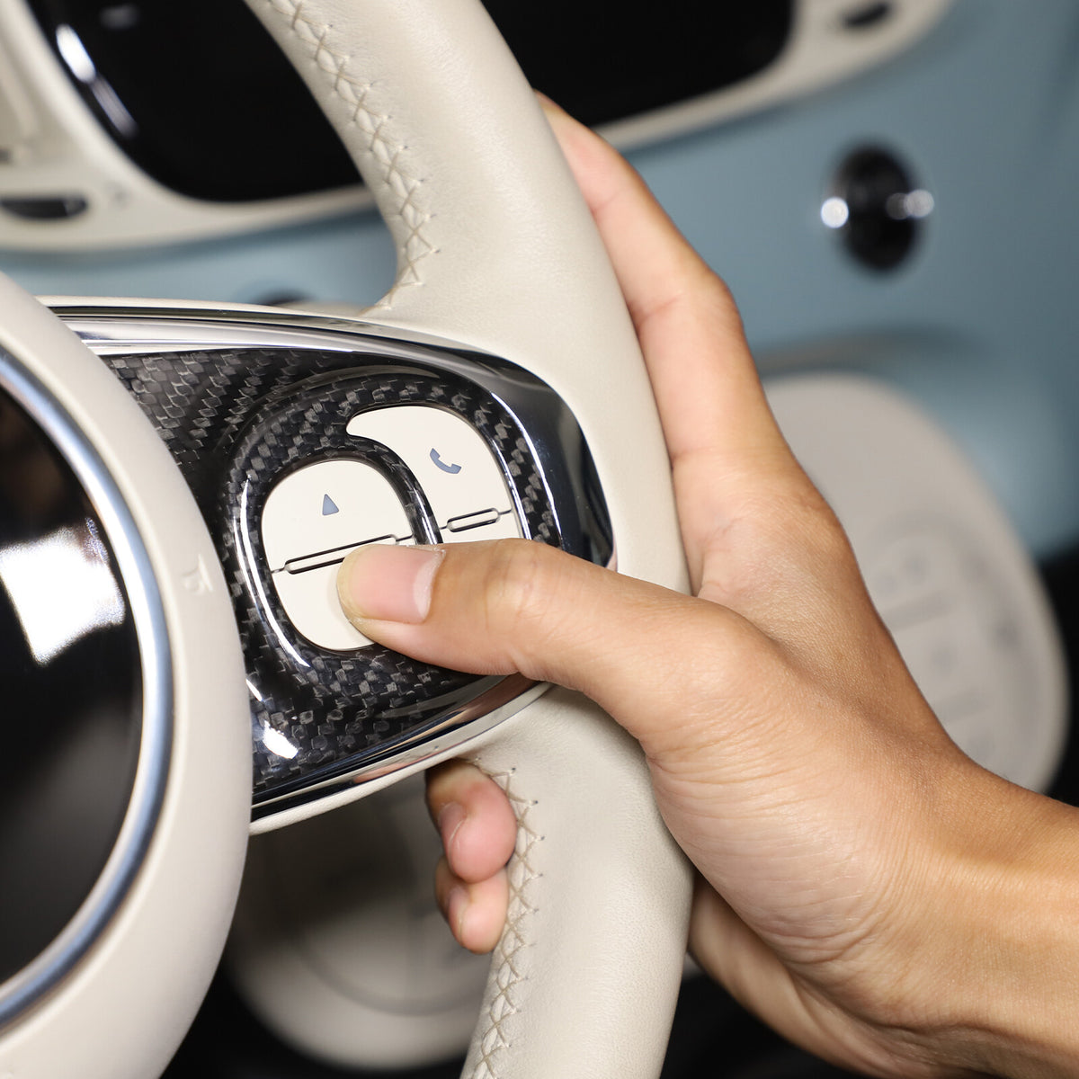 Real Carbon Fiber Steering Wheel Button Trim For Fiat 500 Abarth 595 695 2021-23 6