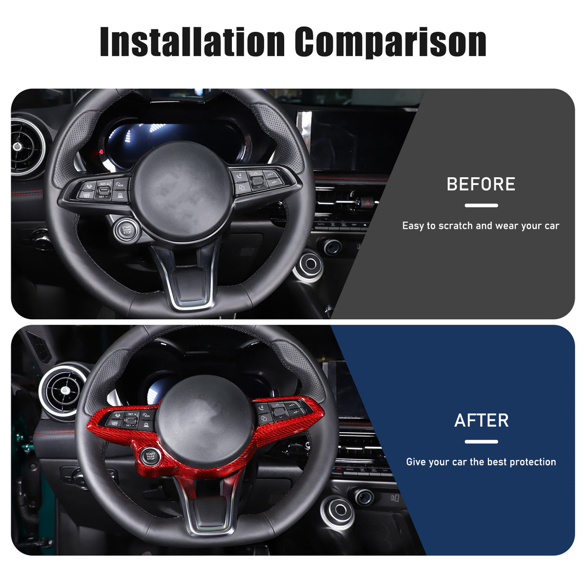 Red Real Carbon Fiber Steering Wheel Cover Trim For Alfa Romeo Tonale 2022-2024 9