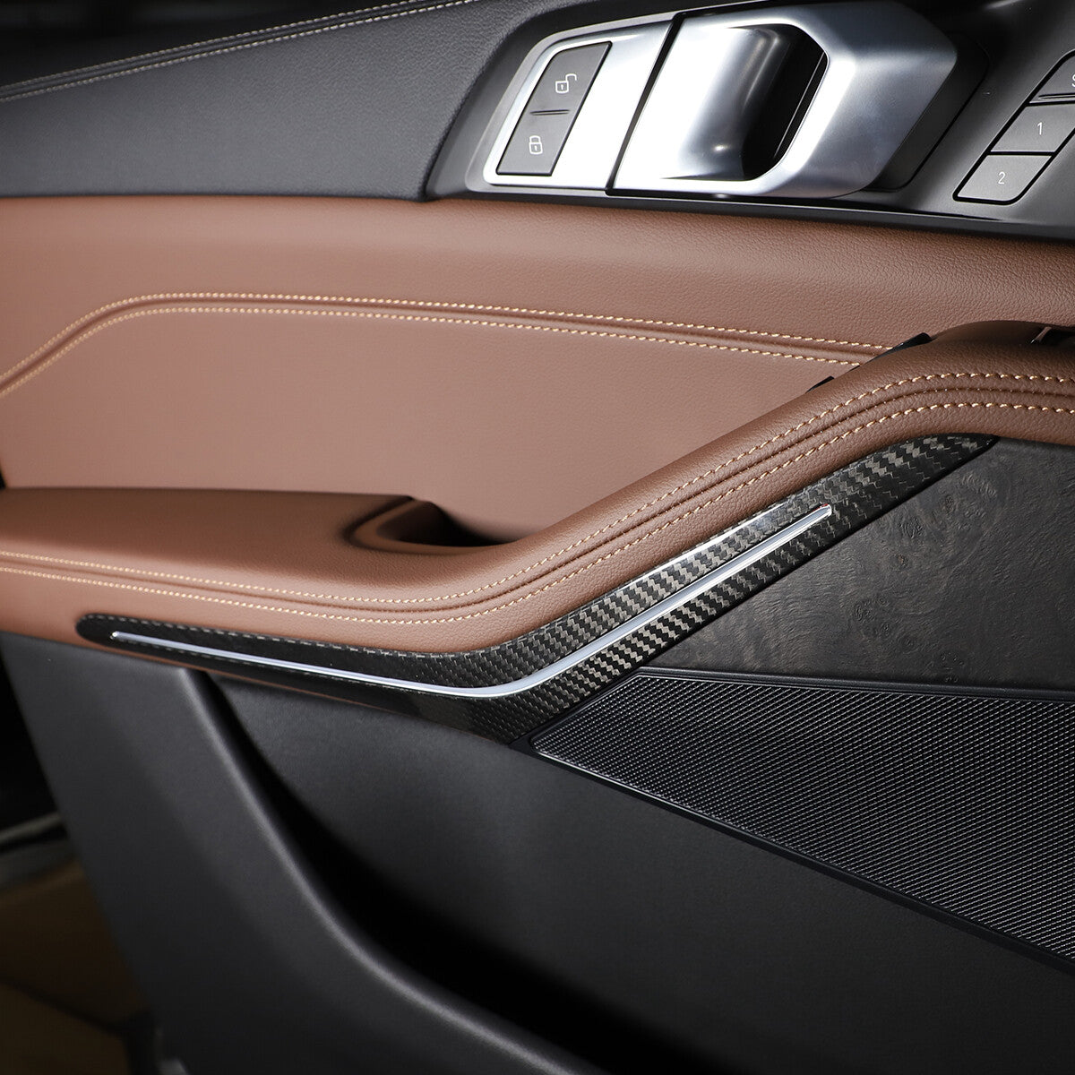 Carbon Fiber Inner Door Armrest light Handle Trim Cover for BMW X5 X7 19-21 9