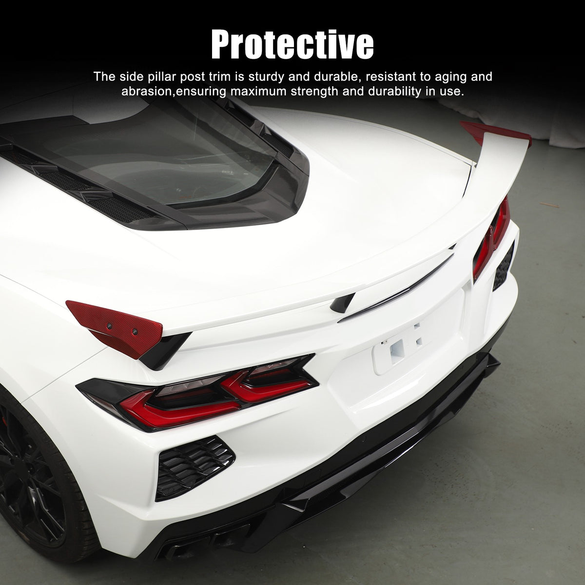Replacement Red Real Carbon Fiber Rear Spoiler Panel Trim For Corvette C8 2020+ 7