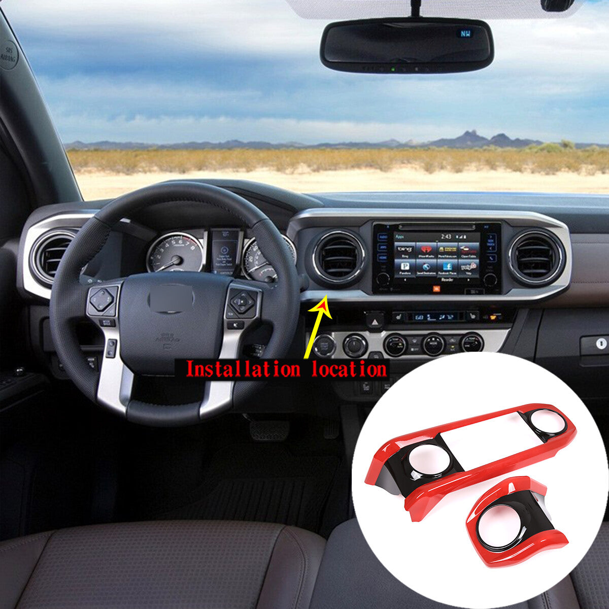 ABS Black & Red Dashboard Air Vent Outlet Cover Trim For Toyota Tacoma 16-23 US 3