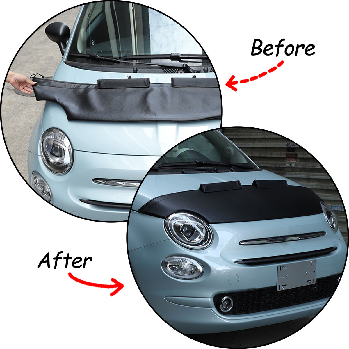 PU Leather Car Bonnet Hood Bra Wind & Bug Deflectors For Fiat 500 2007-2024 18