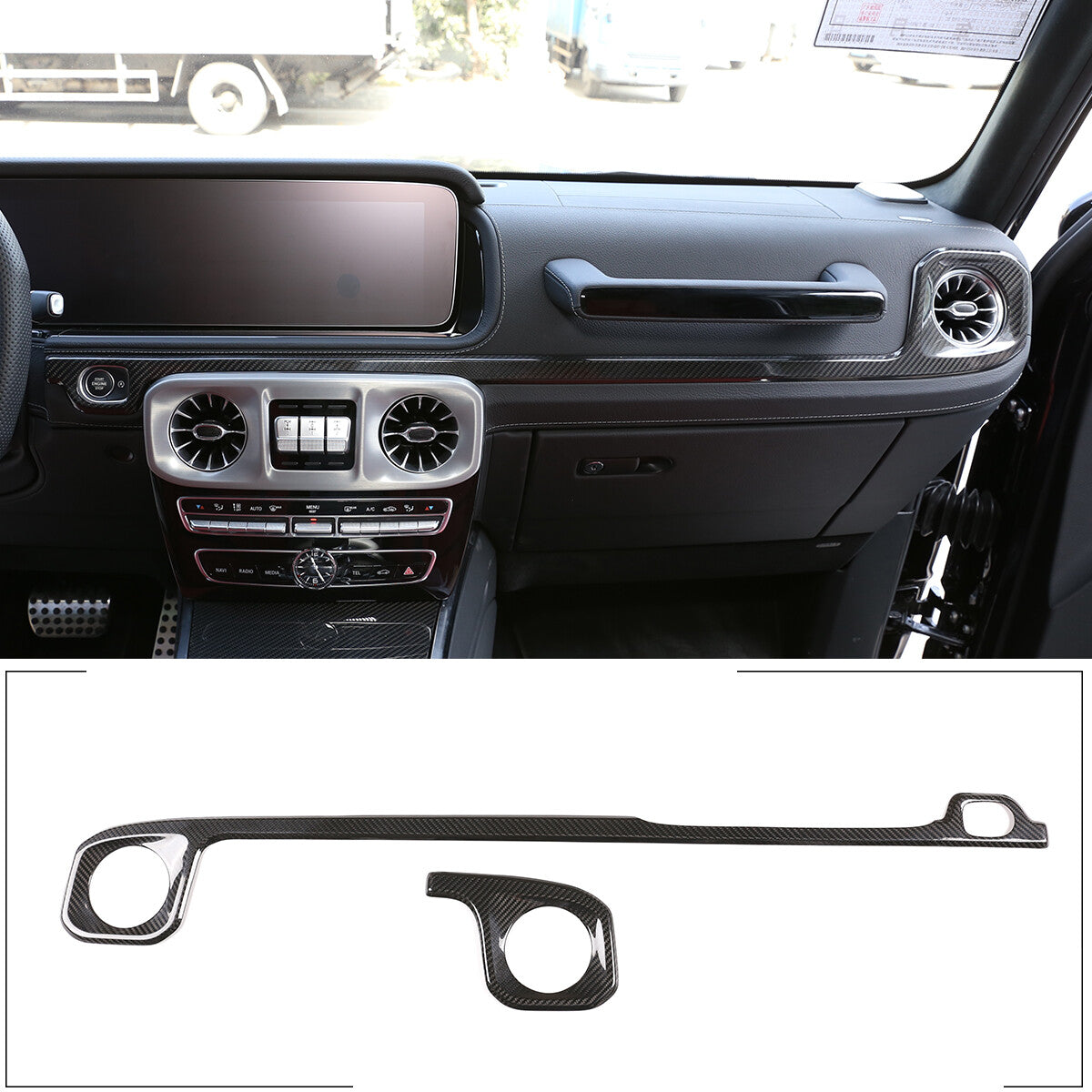 For Benz G500 G550 G63 2019-20 Real Carbon Fiber Dashboard Center Console Cover 1