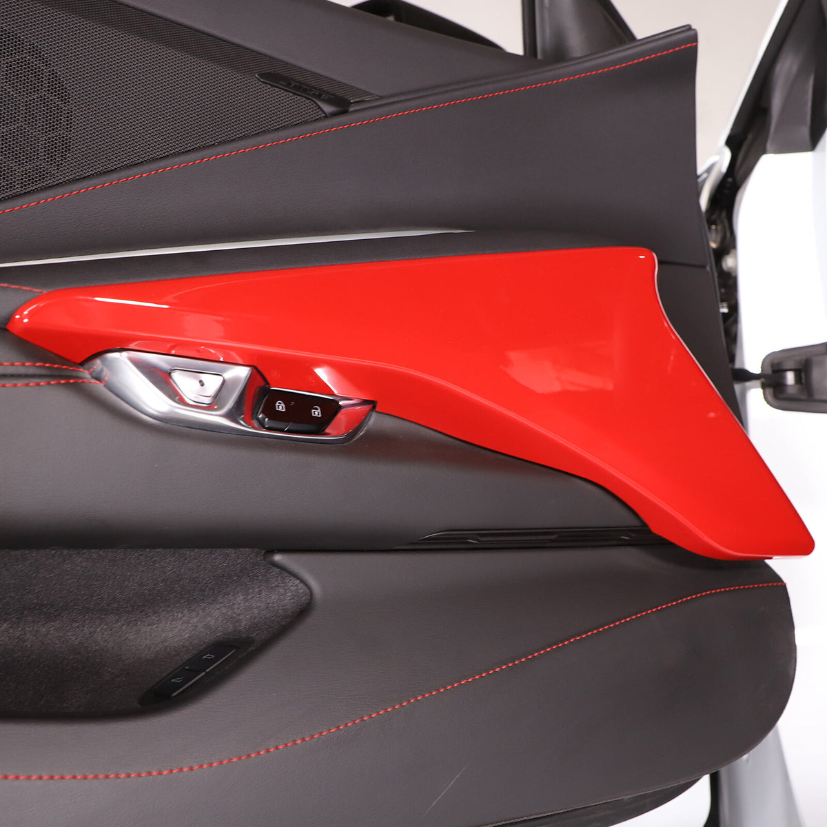 Red ABS Interior Door Panel Decor Cover Trim For Corvette C8 2020-2026 7