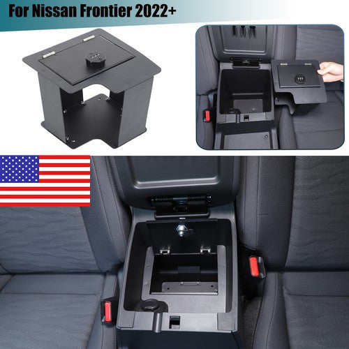 Center Console Safe GUN Storage Lock Box W/ TRAY For Nissan Frontier 2022+ 1