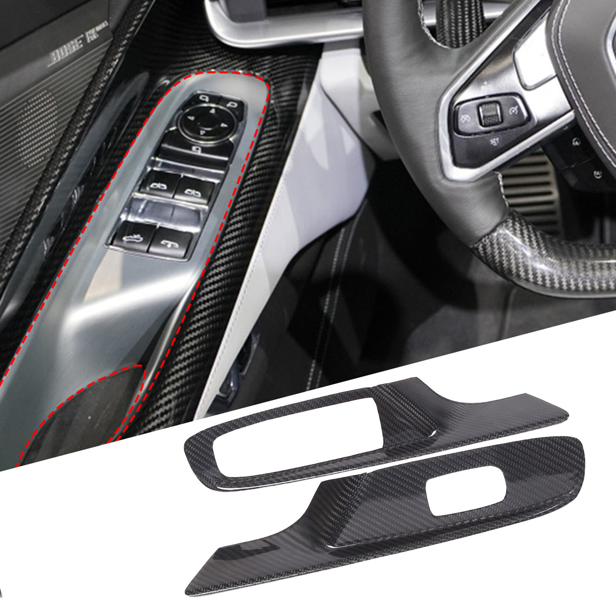 Real Carbon Fiber Window Lift Panel Cover Trim For Corvette C8 Convertible 20+ 2