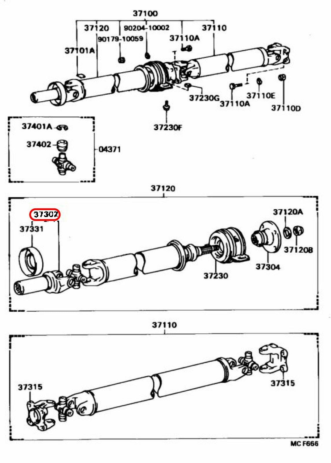 TOYOTA Genuine YOKE RR PROPELLER SHAFT UNIVERSAL JOINT SLEEVE 37302-35030 OEM 3