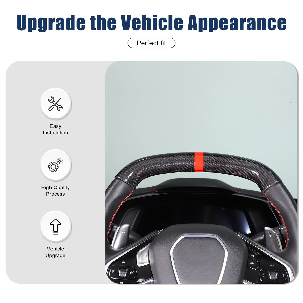 Red Top Real Carbon Fiber Steering Wheel Trim Cover For Corvette C8 2020+ 6