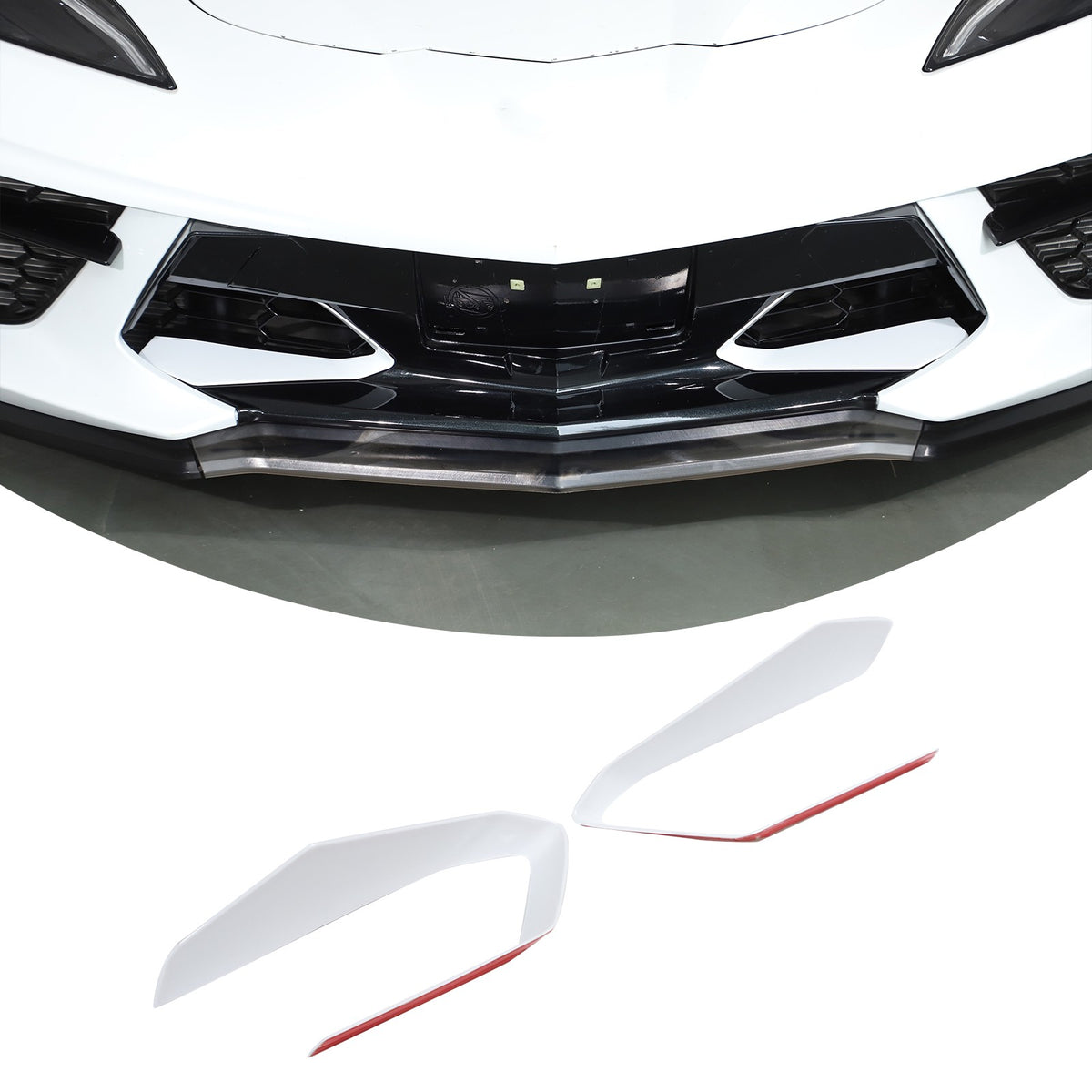 White ABS Front Bumper Center Grille Frame Trim For Corvette C8 2020+ 2