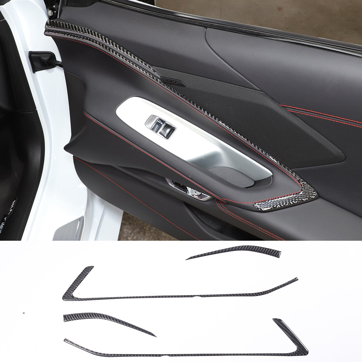 Real Carbon Fiber Interior Inner Door Strip Trim Cover For Corvette C8 2020-2026 2