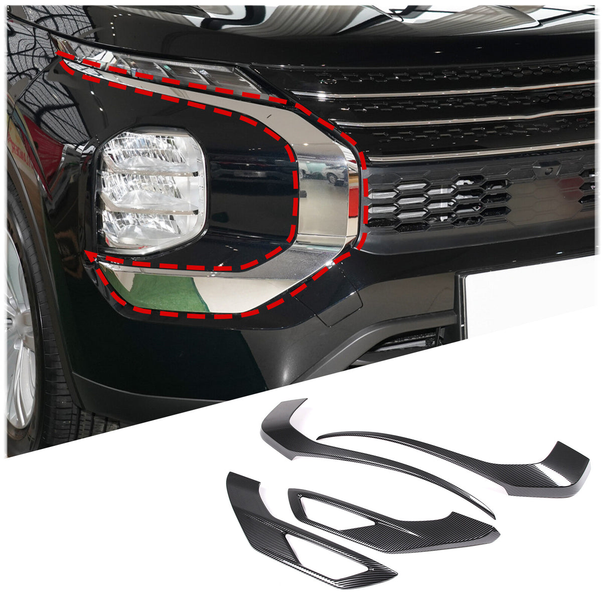 ABS Carbon Fiber Front Side Grille Molding Trim For Mitsubishi Outlander 22-23 2