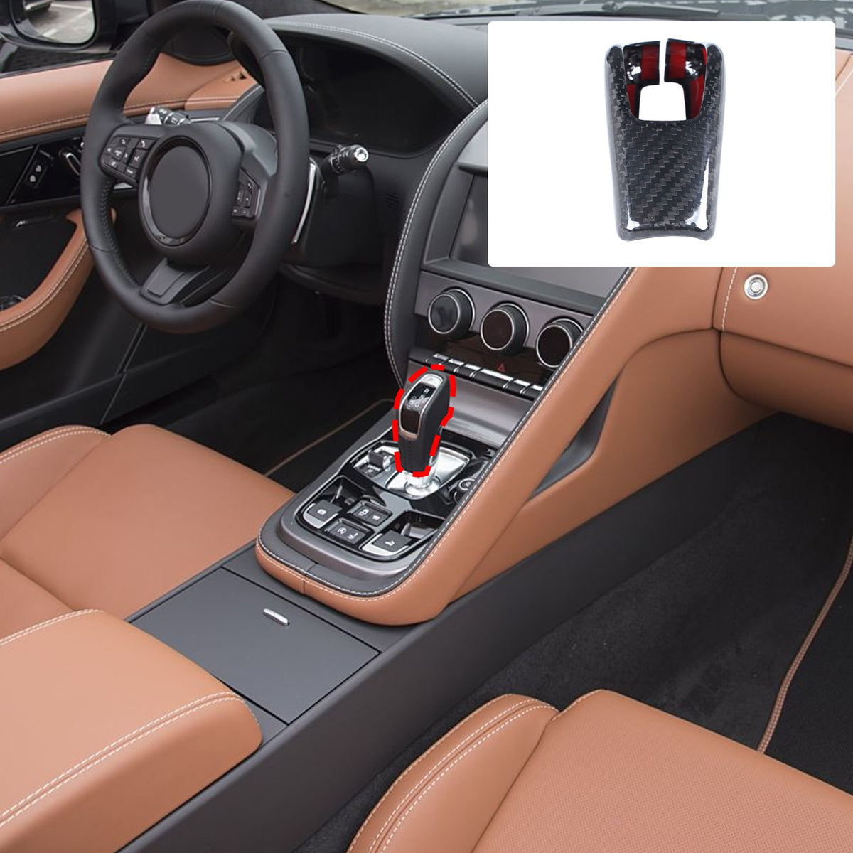 Real Carbon Fiber Center Gear Shift Knob Cover Trim For Jaguar F-TYPE X152 2013+ 2