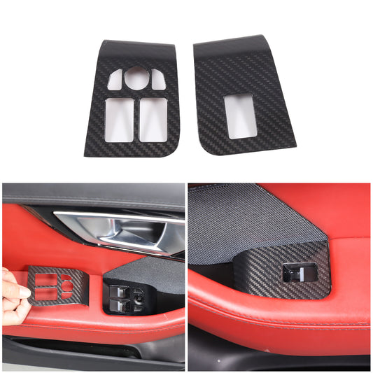 Real ​Carbon Fiber Window Lift Switch Panel Cover Trim For Jaguar F-TYPE 2013-22 1